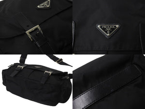 PRADA プラダショルダーバッグ トライアングルロゴ イタリア製 テスート レザー ブラック シルバー金具 美品 中古 4c071631 