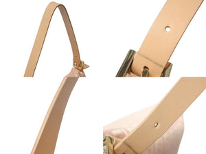 FENDI フェンディ マンマバケット ズッキーノ ショルダーバッグ キャンバス レザー ピンク ベージュ ゴールド金具 美品 中古 4c071633