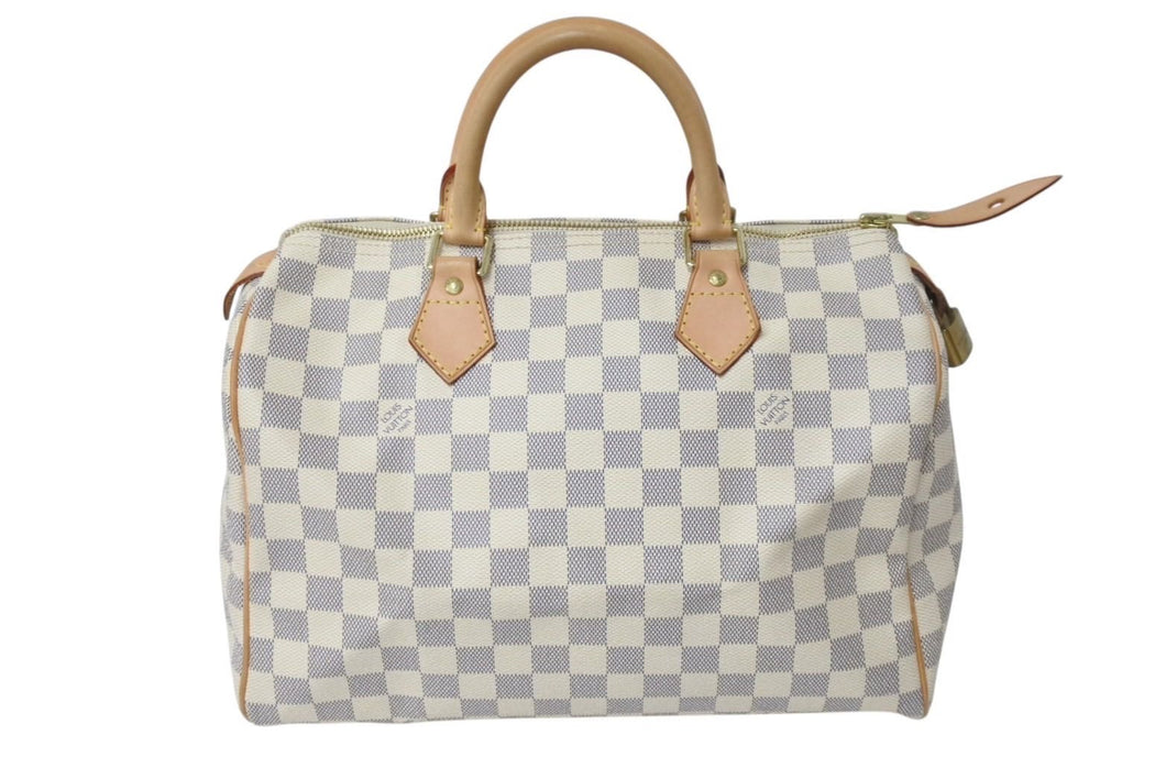 極美品 LOUIS VUITTON ルイヴィトン スピーディ35 ダミエ アズール ハンドバッグ N41535 ホワイト ベージュ 中古 4c071653