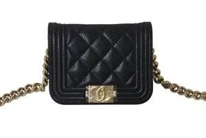 新品未使用 CHANEL シャネル ミニ チェーンショルダーバッグ 31番台 ココマーク キルティング ブラック キャビアスキン 中古 4c071655