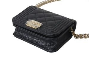 新品未使用 CHANEL シャネル ミニ チェーンショルダーバッグ 31番台 ココマーク キルティング ブラック キャビアスキン 中古 4c071655
