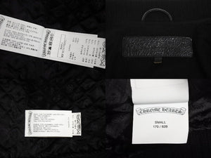 極美品 CHROME HEARTS クロムハーツ レターマン クロスレザーパッチ ブラック カシミヤ シルク ジャケット S 中古 4c071658