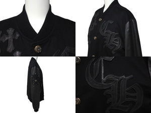 極美品 CHROME HEARTS クロムハーツ レターマン クロスレザーパッチ ブラック カシミヤ シルク ジャケット S 中古 4c071658