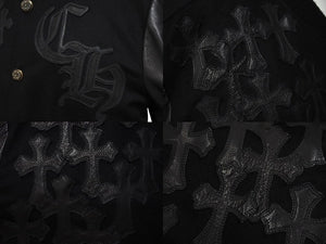 極美品 CHROME HEARTS クロムハーツ レターマン クロスレザーパッチ ブラック カシミヤ シルク ジャケット S 中古 4c071658