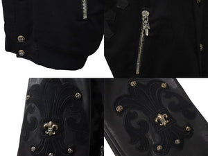 極美品 CHROME HEARTS クロムハーツ レターマン クロスレザーパッチ ブラック カシミヤ シルク ジャケット S 中古 4c071658