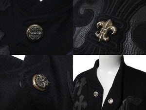 極美品 CHROME HEARTS クロムハーツ レターマン クロスレザーパッチ ブラック カシミヤ シルク ジャケット S 中古 4c071658