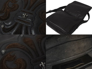 極美品 CHROME HEARTS クロムハーツ メッセンジャーバッグ BAG-MAIL BS FLR BSフレア ブラウン シルバー ブラック レザー 中古 4c071678