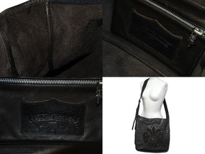 極美品 CHROME HEARTS クロムハーツ メッセンジャーバッグ BAG-MAIL BS FLR BSフレア ブラウン シルバー ブラック レザー 中古 4c071678