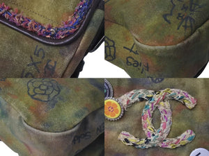 極美品 CHANEL シャネル エンブロイダリー グラフィティ ショルダーバッグ A92789 ココマーク 20番台 カーキ 中古 4c071699