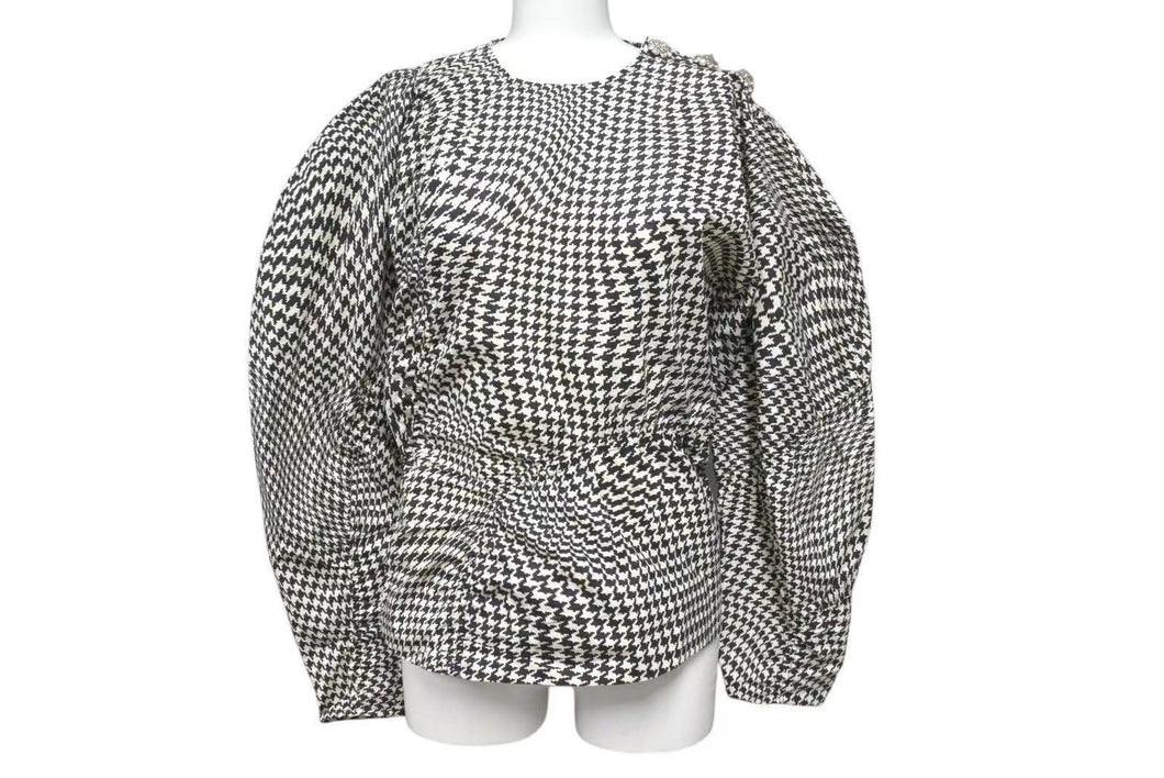 GANNI ガニー Houndstooth pattern blouse 千鳥柄 ブラウス レディース サイズ 34 コットン 100% 美品 中古 4c071712