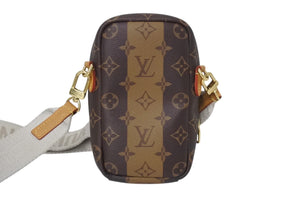 極美品 ルイ・ヴィトン ルイ・ヴィトン モノグラム ダブルフォンポーチ LVメイド ミニショルダーバッグ M81005 PVC レザー ブラウン 中古 4c071763 