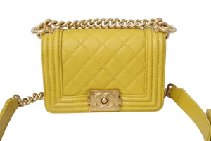 極美品 CHANEL シャネル ボーイシャネル チェーンショルダーバッグ A67364 ココマーク キャビアスキン イエロー ランダム番台 中古 4c071780