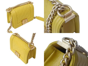 極美品 CHANEL シャネル ボーイシャネル チェーンショルダーバッグ A67364 ココマーク キャビアスキン イエロー ランダム番台 中古 4c071780