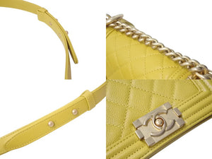 極美品 CHANEL シャネル ボーイシャネル チェーンショルダーバッグ A67364 ココマーク キャビアスキン イエロー ランダム番台 中古 4c071780