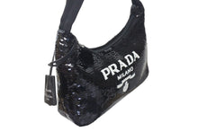 Load image into Gallery viewer, 極美品 PRADA プラダ ホーボー ハンドバッグ 1NE515 スパンコール ロゴ ブラック ホワイト シルバー金具 中古 4c071784
