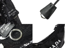 Load image into Gallery viewer, 極美品 PRADA プラダ ホーボー ハンドバッグ 1NE515 スパンコール ロゴ ブラック ホワイト シルバー金具 中古 4c071784