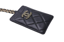Load image into Gallery viewer, 新品同様 CHANEL シャネル チェーンカードケース ネックストラップ ココマーク 30番台 2021年 ラムスキン ブラック 中古 4c071786