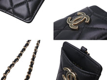 Load image into Gallery viewer, 新品同様 CHANEL シャネル チェーンカードケース ネックストラップ ココマーク 30番台 2021年 ラムスキン ブラック 中古 4c071786