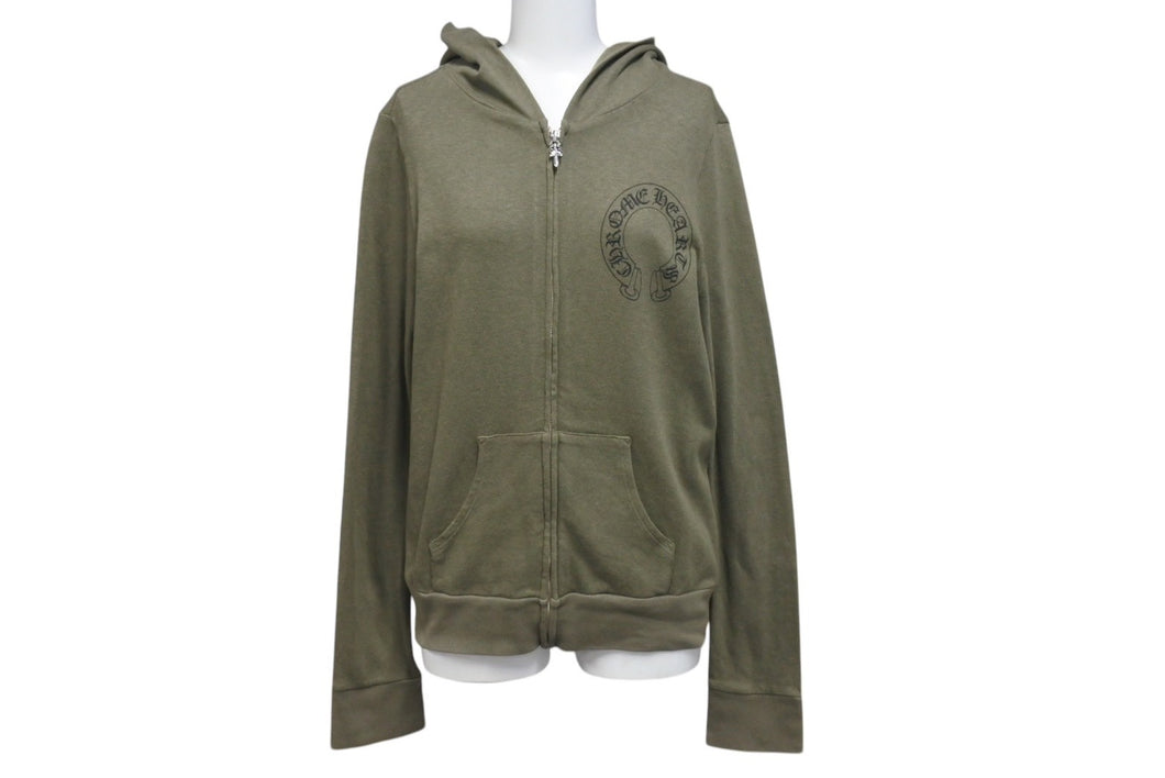 極美品 CHROME HEARTS クロムハーツ ジップアップフーディー サイズS セメタリークロス ホースシュー ダガージップ カーキ 中古 4c071791