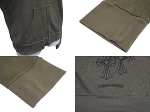 極美品 CHROME HEARTS クロムハーツ ジップアップフーディー サイズS セメタリークロス ホースシュー ダガージップ カーキ 中古 4c071791