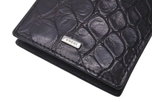 GUCCI グッチ メモパッド 手帳 手帳カバー 04317.2778 クロコ レザー ブラック ペン メモ帳 美品 中古 4c071796