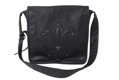 極美品 CHROME HEARTS クロムハーツ メッセンジャーバッグ BAG-MAIL BS FLR BSフレア ブラック シルバー ブラック レザー 中古 4c071818