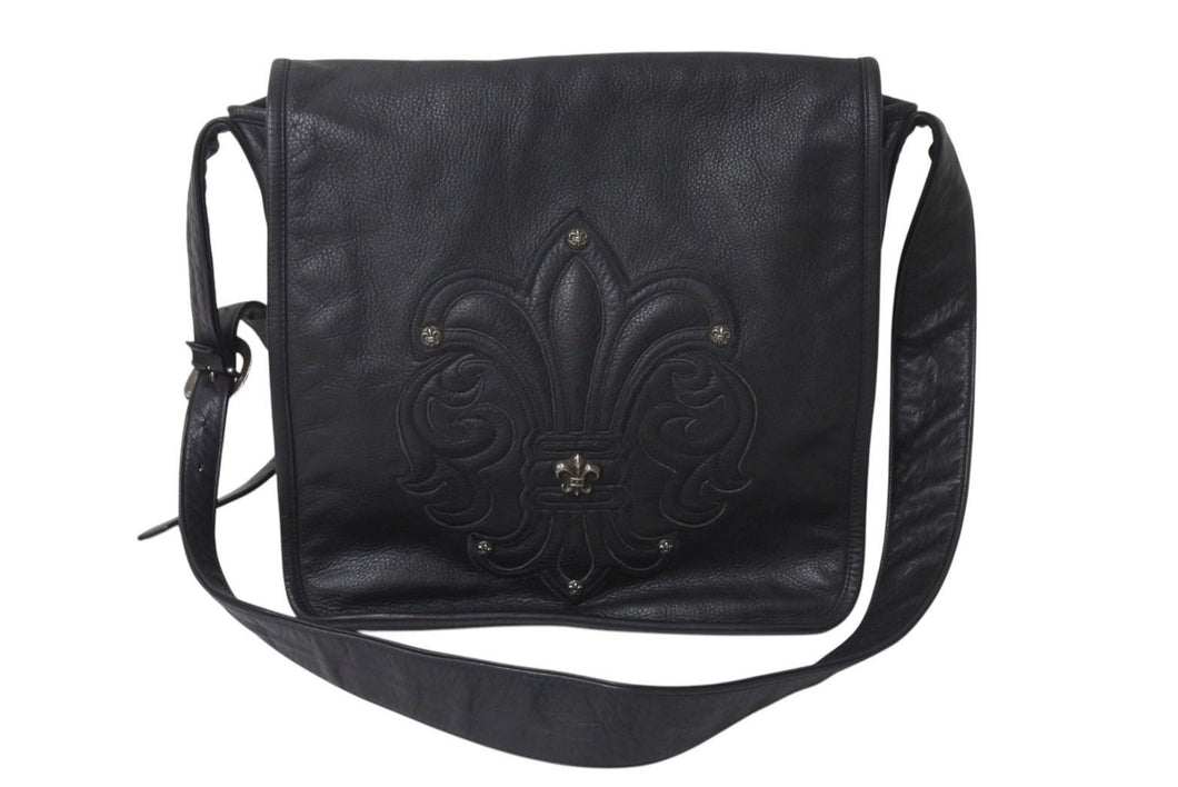 極美品 CHROME HEARTS クロムハーツ メッセンジャーバッグ BAG-MAIL BS FLR BSフレア ブラック シルバー ブラック レザー 中古 4c071818