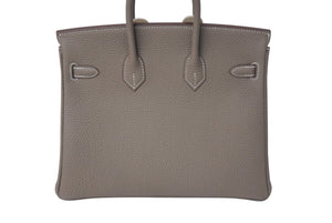 新品未使用 HERMES エルメス ハンドバッグ バーキン25 エトゥープ シルバー金具 トゴ W刻印 中古 4c071822