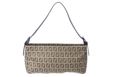 FENDI フェンディ ハンドバッグ ズッキーノ柄 8BR042 ジャガードレザー ベージュ ブラック金具 美品 中古 4c071849 