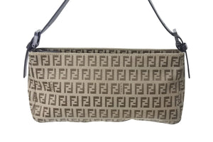 FENDI フェンディ ハンドバッグ ズッキーノ柄 8BR042 ジャガードレザー ベージュ ブラック金具 美品 中古 4c071849 