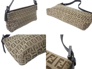 FENDI フェンディ ハンドバッグ ズッキーノ柄 8BR042 ジャガードレザー ベージュ ブラック金具 美品 中古 4c071849 