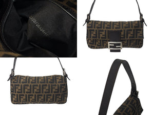 FENDI フェンディ マンマバケット ワンショルダーバッグ ズッカ柄 コットンキャンバス レザー シルバー金具 ブラウン 美品 中古 4c071854 