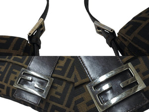 FENDI フェンディ マンマバケット ワンショルダーバッグ ズッカ柄 コットンキャンバス レザー シルバー金具 ブラウン 美品 中古 4c071854 