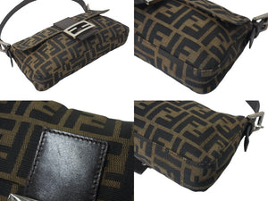 FENDI フェンディ マンマバケット ワンショルダーバッグ ズッカ柄 コットンキャンバス レザー シルバー金具 ブラウン 美品 中古 4c071854 