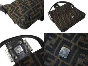 FENDI フェンディ マンマバケット ワンショルダーバッグ ズッカ柄 コットンキャンバス レザー シルバー金具 ブラウン 美品 中古 4c071854 
