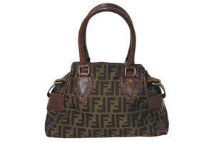 FENDI フェンディ ズッカ柄 エトニコ マンマバケット ハンドバッグ ブラウン キャンバス レザー 美品 中古 4c071859 