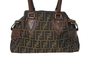 FENDI フェンディ ズッカ柄 エトニコ マンマバケット ハンドバッグ ブラウン キャンバス レザー 美品 中古 4c071859 
