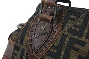 FENDI フェンディ ズッカ柄 エトニコ マンマバケット ハンドバッグ ブラウン キャンバス レザー 美品 中古 4c071859 