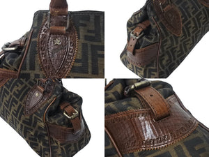 FENDI フェンディ ズッカ柄 エトニコ マンマバケット ハンドバッグ ブラウン キャンバス レザー 美品 中古 4c071859 