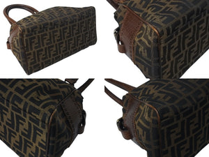 FENDI フェンディ ズッカ柄 エトニコ マンマバケット ハンドバッグ ブラウン キャンバス レザー 美品 中古 4c071859 