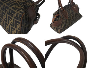 FENDI フェンディ ズッカ柄 エトニコ マンマバケット ハンドバッグ ブラウン キャンバス レザー 美品 中古 4c071859 