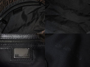 FENDI フェンディ ズッカ柄 マンマバケット ワンショルダーバッグ ブラウンロゴ コットンキャンバス レザー 美品 中古 4c071863 
