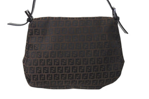 FENDI フェンディ ズッカ柄 マンマバケット ワンショルダーバッグ ブラウンロゴ コットンキャンバス レザー 美品 中古 4c071863 
