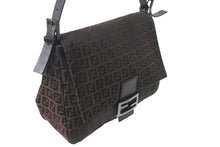 画像をギャラリービューアに読み込む, FENDI フェンディ ズッカ柄 マンマバケット ワンショルダーバッグ ブラウンロゴ コットンキャンバス レザー 美品 中古 4c071863 