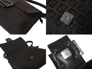 FENDI フェンディ ズッカ柄 マンマバケット ワンショルダーバッグ ブラウンロゴ コットンキャンバス レザー 美品 中古 4c071863 
