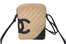 Load image into Gallery viewer, CHANEL シャネル カンボンライン ショルダーバッグ 9番台 ラムスキン ベージュ ブラック シルバー金具 美品 中古 4c071869