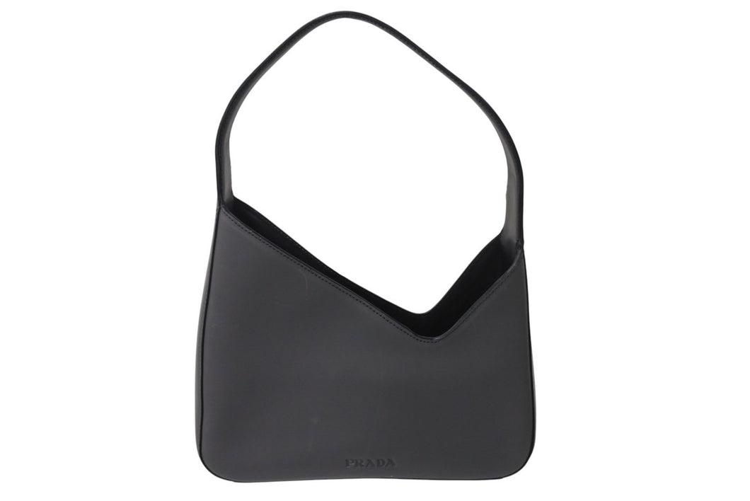 PRADA プラダ ホーボーバッグ ワンショルダーバッグ ロゴ型押し ヴィンテージイタリア製レザー グレーブラック 美品 中古 4c071874 
