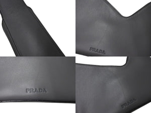 PRADA プラダ ホーボーバッグ ワンショルダーバッグ ロゴ型押し ヴィンテージイタリア製レザー グレーブラック 美品 中古 4c071874 