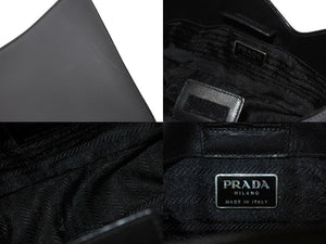 PRADA プラダ ホーボーバッグ ワンショルダーバッグ ロゴ型押し ヴィンテージイタリア製レザー グレーブラック 美品 中古 4c071874 
