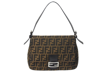FENDI フェンディ ズッカ柄 マンマバケット ワンショルダーバッグ ブラウンロゴ コットンキャンバス レザー 美品 中古 4c071881 